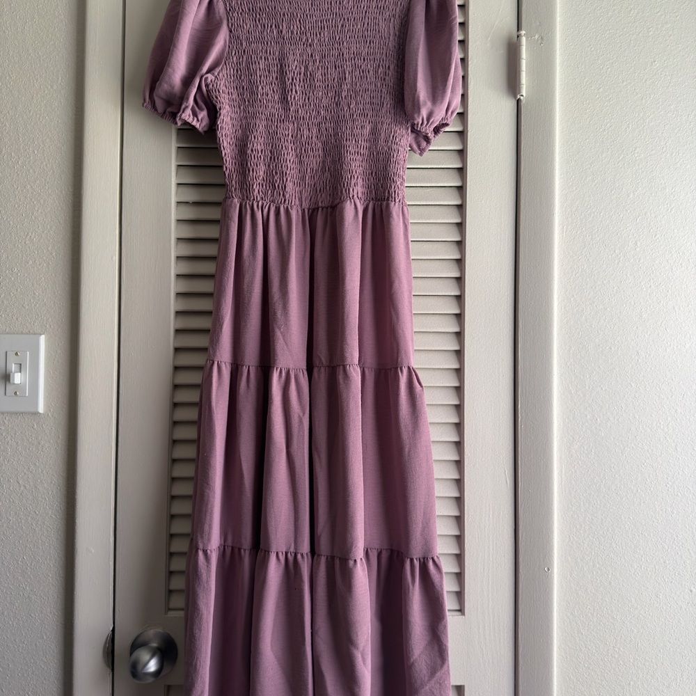 Smocked Puff Sleeve Maxi Dress in Dusty Mauve
